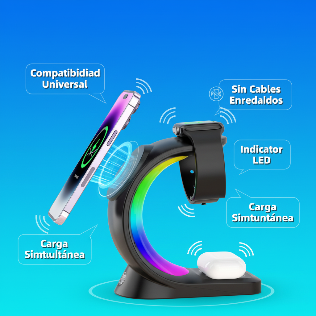 Cargador magnético 4 en 1 compatibilidad universal en español