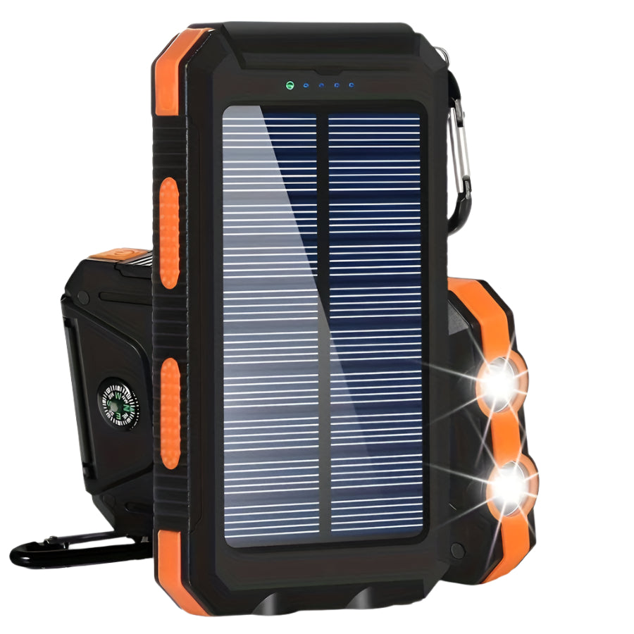 Power Bank Solar Portátil 10000mAh con Doble USB y Linterna LED