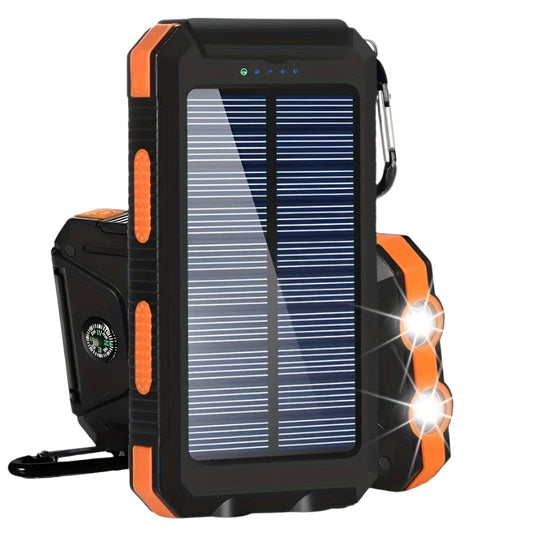 Power Bank Solar Portátil 10000mAh con Doble USB y Linterna LED