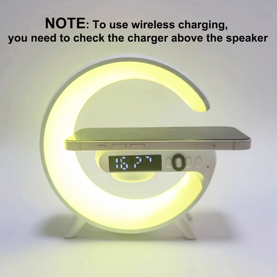 Cargador Inalámbrico con Altavoz Bluetooth, Reloj Despertador y Luz RGB