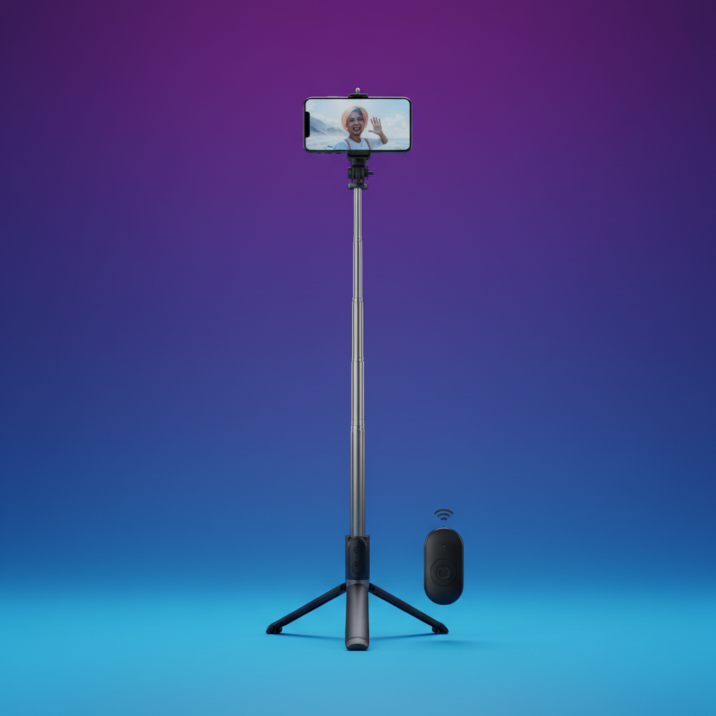 Palo de selfie con trípode Bluetooth imagen principal fondo degradado