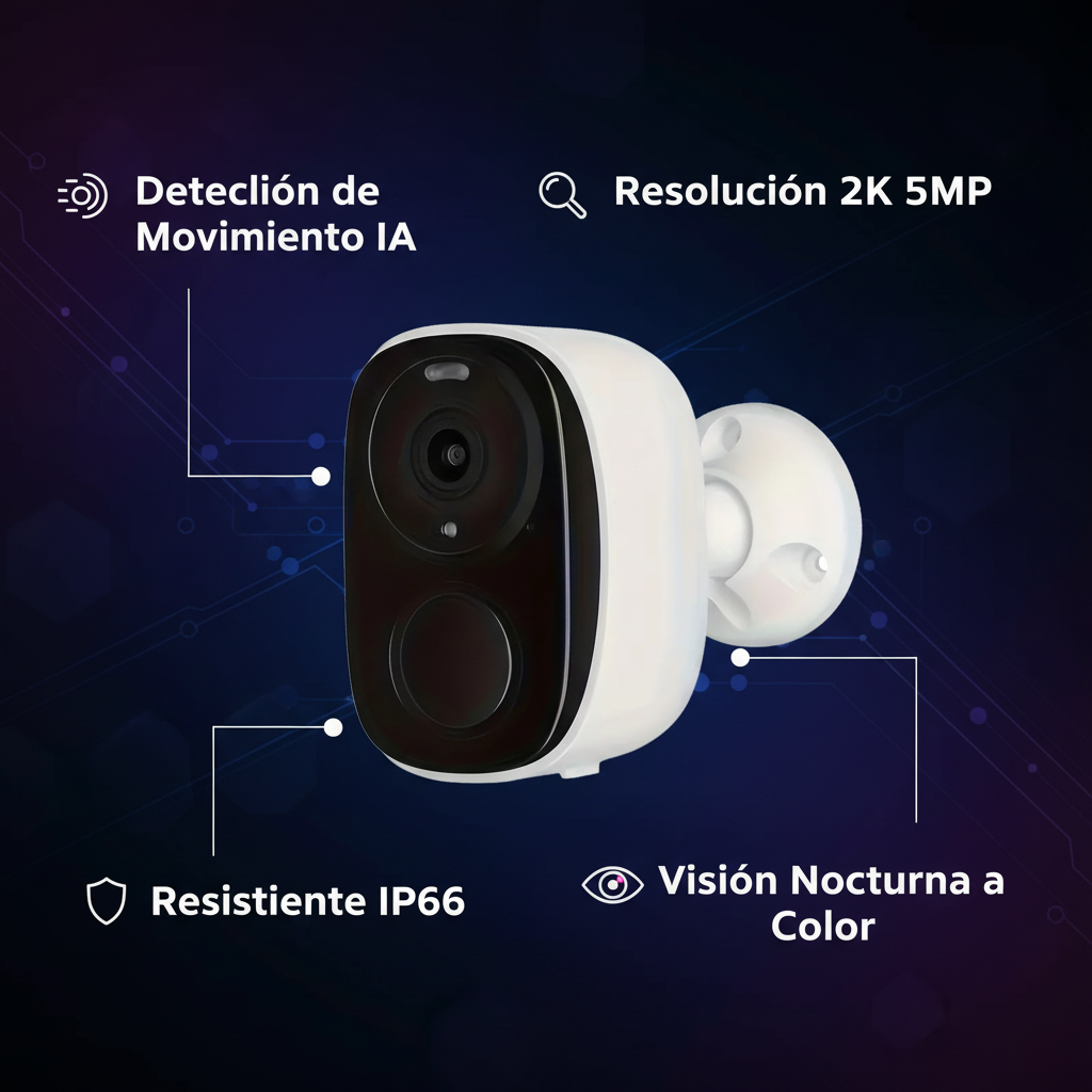 Cámara de seguridad exterior 2K 5MP características en español