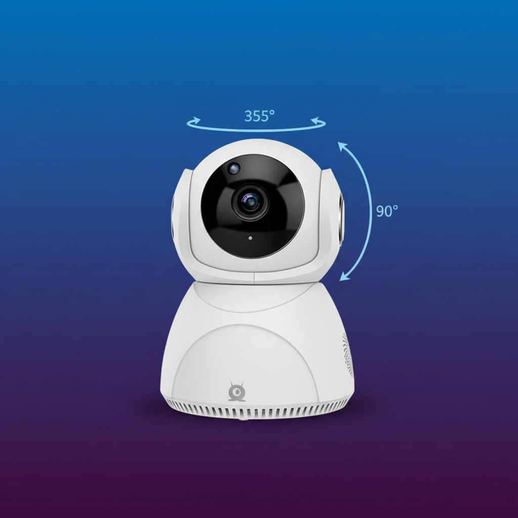 Cámara WiFi PTZ 360° imagen principal fondo morado azul