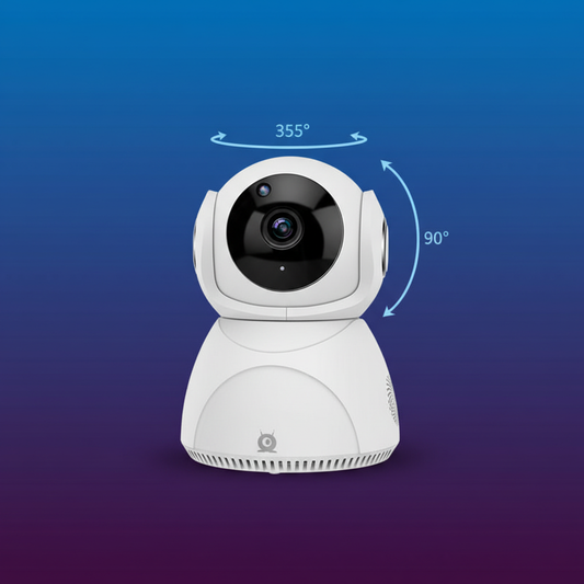 Cámara WiFi PTZ 360° imagen principal fondo morado azul