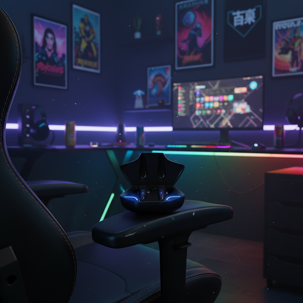 Auriculares gaming G11 sobre silla gaming con luces RGB