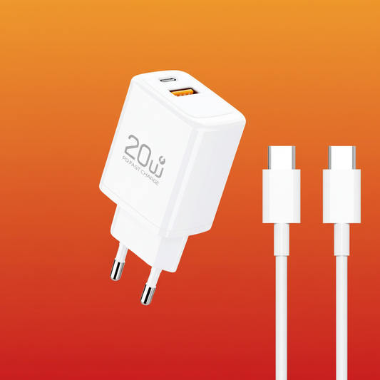 Cargador rápido 20W USB-C imagen principal fondo naranja rojo