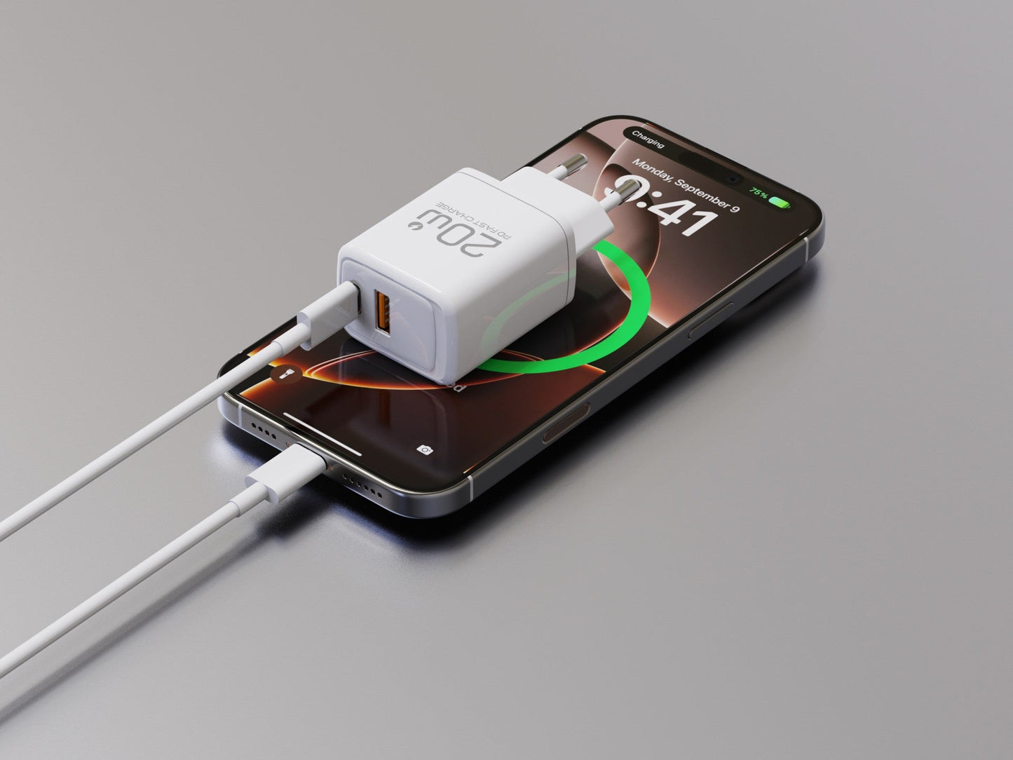 Cargador Rápido 20W USB-C + USB-A con Protocolo PD 3.0 y Cable incluido
