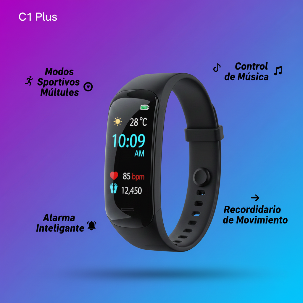 Smartwatch C1 Plus funciones deportes música alarma en español