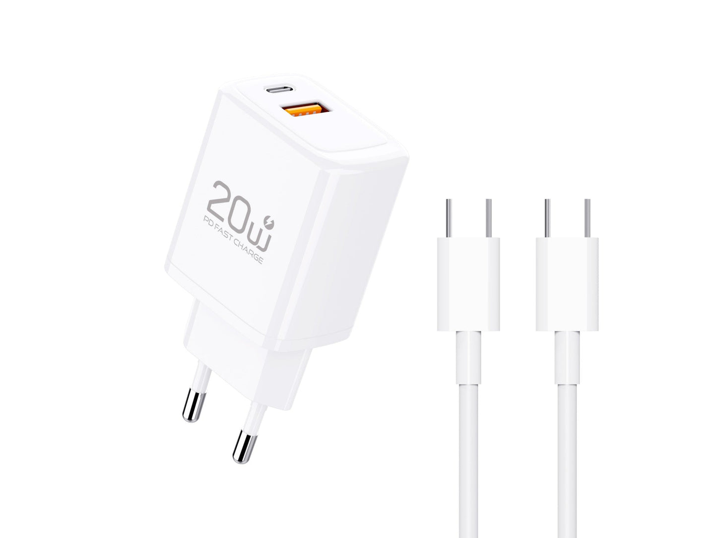 Cargador Rápido 20W USB-C + USB-A con Protocolo PD 3.0 y Cable incluido