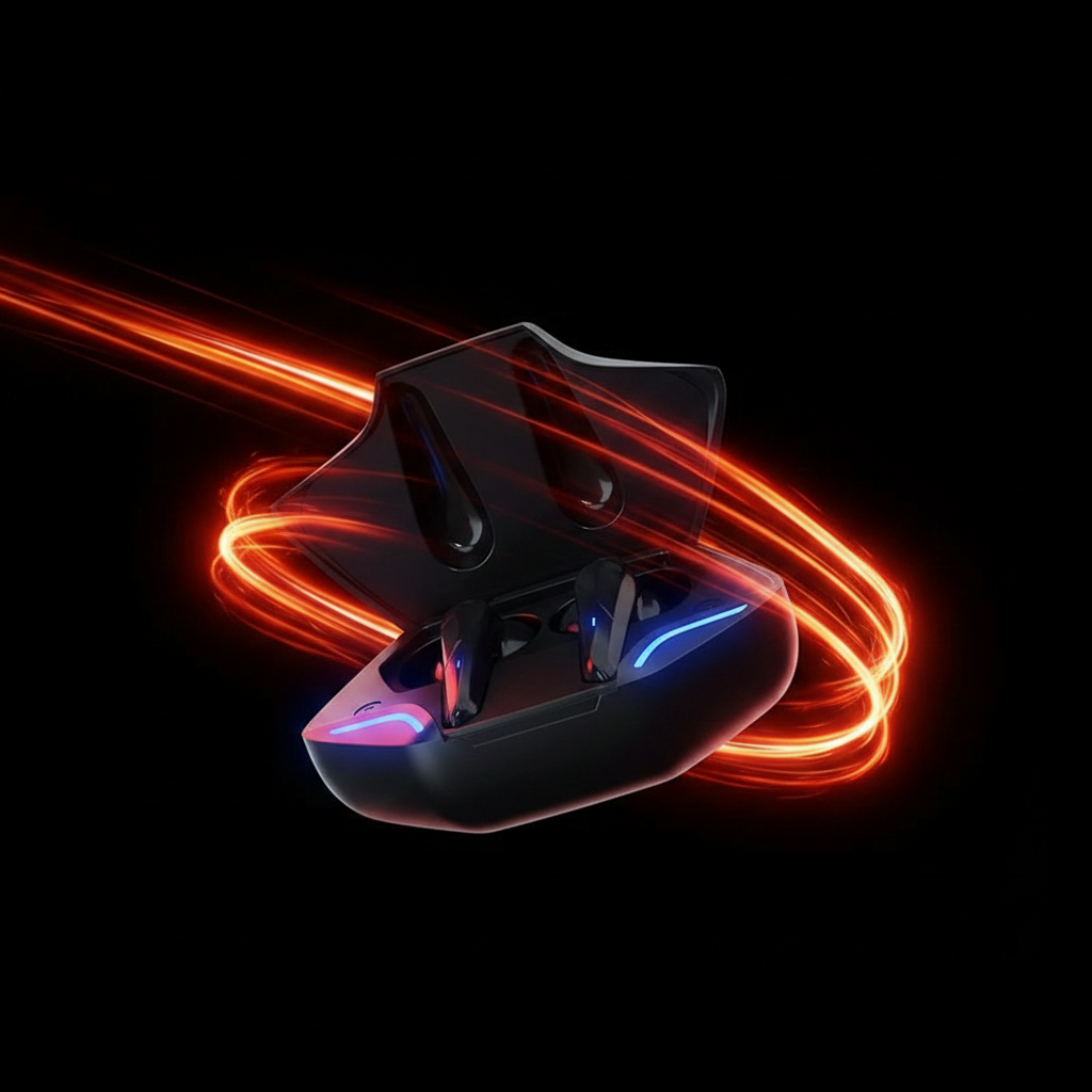 Auriculares gaming G11 con luces rojas y naranjas en estudio