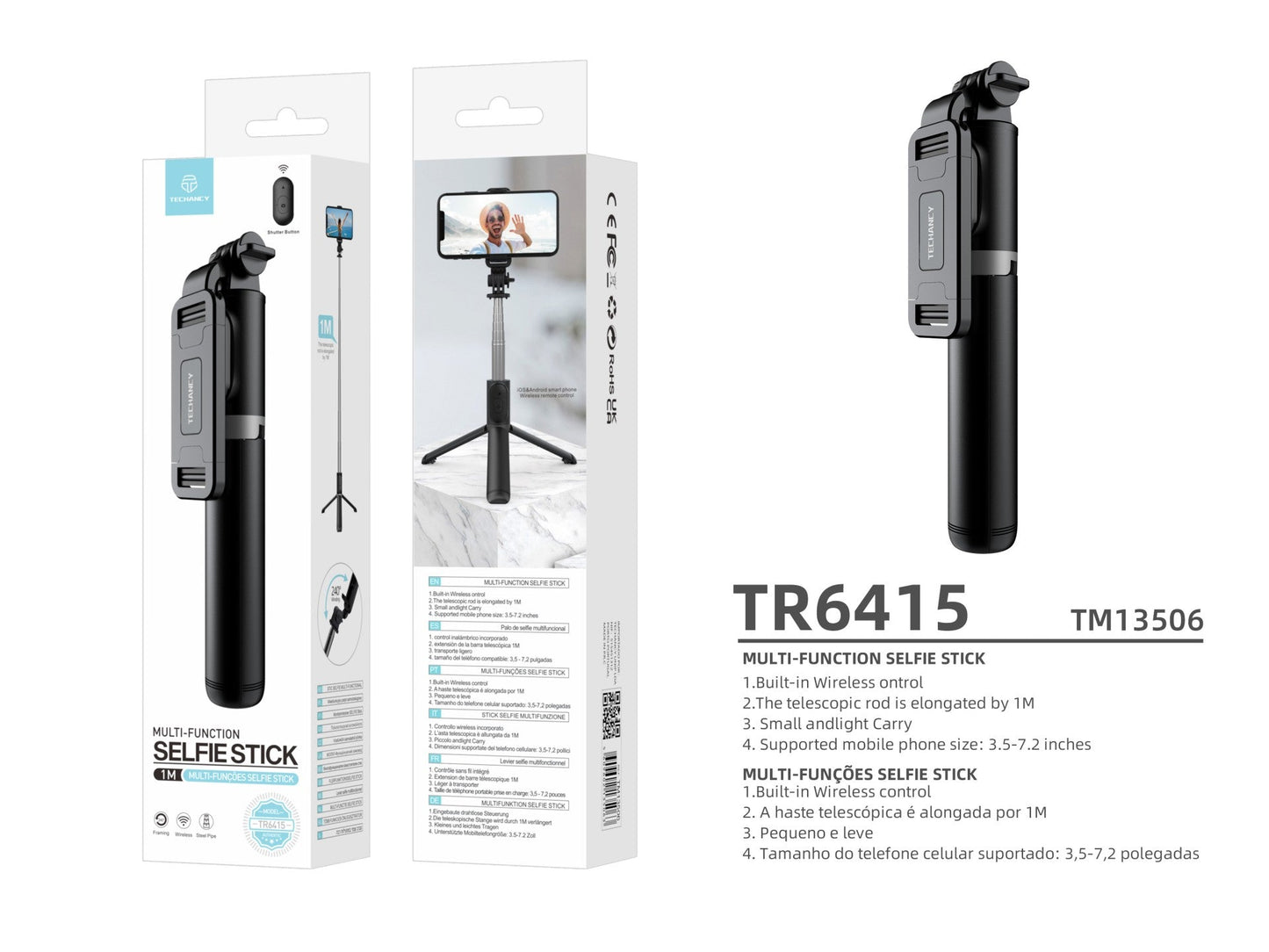 Palo de Selfie Multifuncional con Trípode y Mando Bluetooth